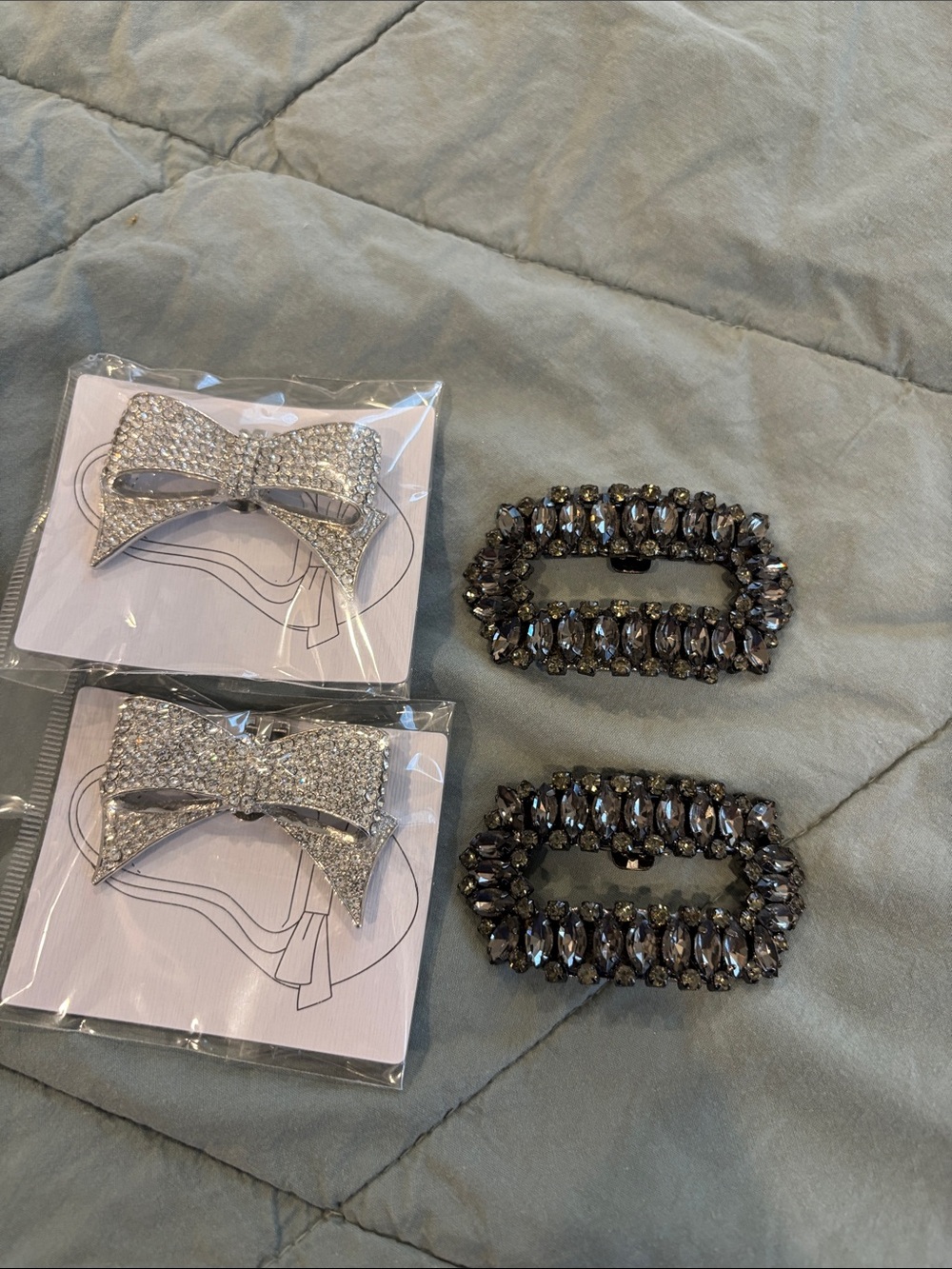 Crystal Bow & Smoke Rhinestone Shoe Clip Set
